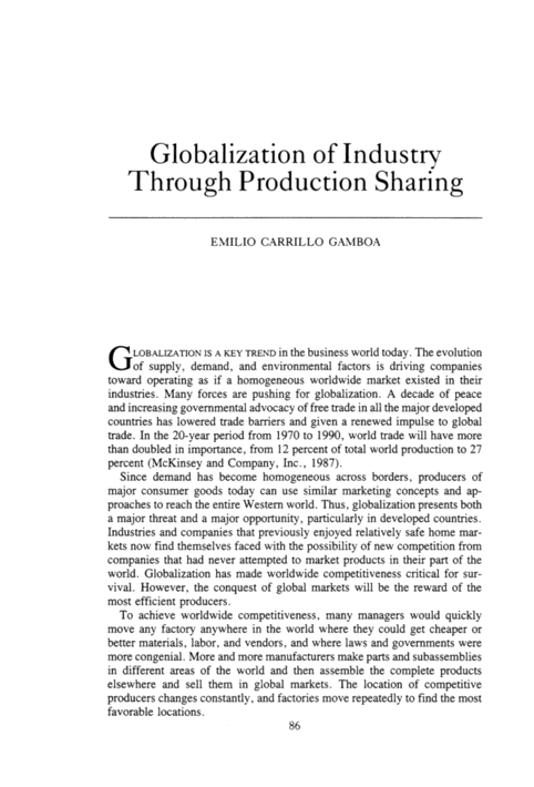 Perspectives On Globalization. Globalization of Industry
