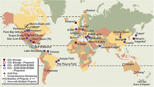 FIGURE 7.12 CO2 injection projects worldwide.