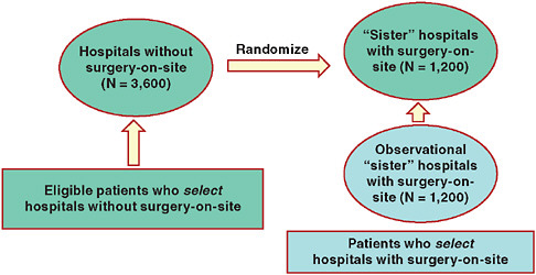 FIGURE 5-2 Schematic of Mass COMM Trial: One-way randomization with observational arm.