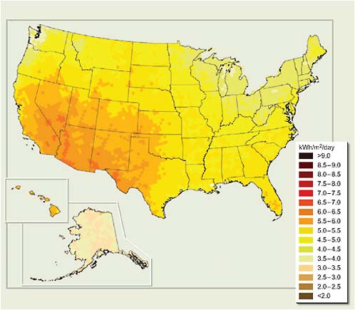 FIGURE 2.2 Solar energy resources in the United States.