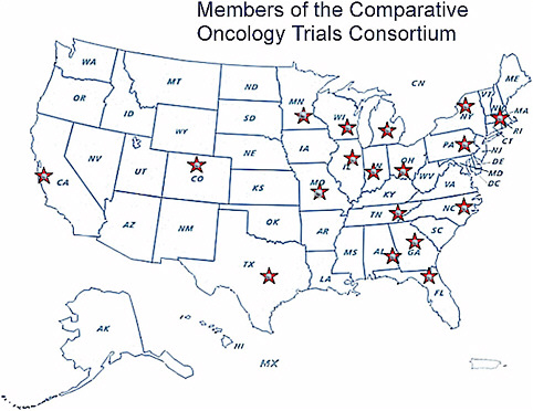 FIGURE 4-2 Map of current institution members of the Comparative Oncology Trials Consortium. Source: http://ccr.nci.nih.gov/resources/cop/COTC.asp