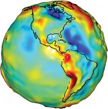 FIGURE 8.13 View of Earth’s gravity field acquired with the Gravity Recovery and Climate Experiment (GRACE). SOURCE: Courtesy of University of Texas Center for Space Research and NASA.