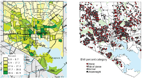 FIGURE 5-1 Community mapping in Baltimore linked the prevalence of obesity and overweight with poverty levels.
