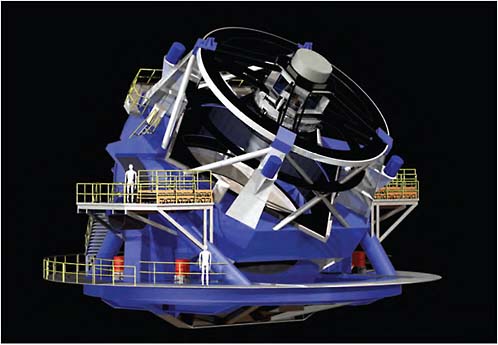 FIGURE 7.15 The 8.4-meter LSST will use a special three-mirror design creating an exceptionally wide field of view, and it will have the ability to survey the entire sky at any given time of year in a single filter in only three nights. SOURCE: LSST Corporation.