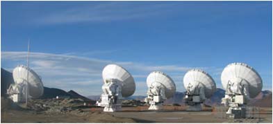 FIGURE 9.7 Five antennas at ALMA’s high-elevation Array Operations Site (December 2009). SOURCE: Nick Whyborn, ALMA (ESO/NAOJ/NRAO).