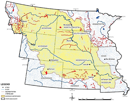 FIGURE 6-5 Missouri River basin streams that are impaired by excess sediments and for which TMDLs have been developed.