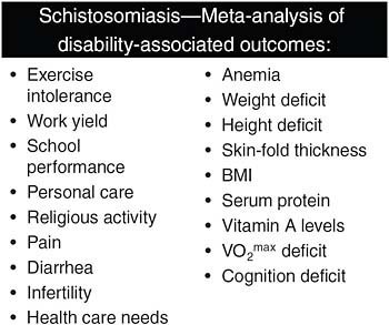 FIGURE A12-2 Disability-related health outcomes included in meta-analysis of schistosomiasis-related health impact.